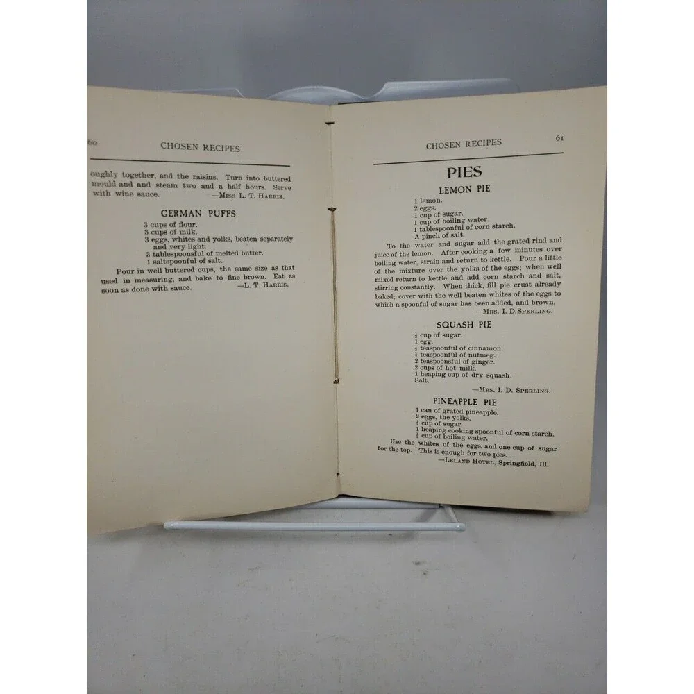 Chosen Recipes Cookbook 1905 Women of the First Unitarian Church of Chicago